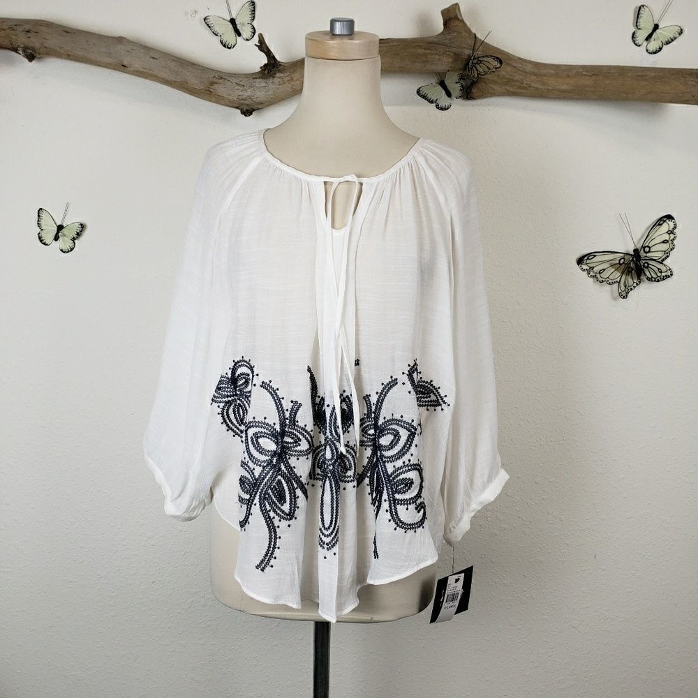 By Roxby white embroidered boho peasant blouse - Picture 1 of 7